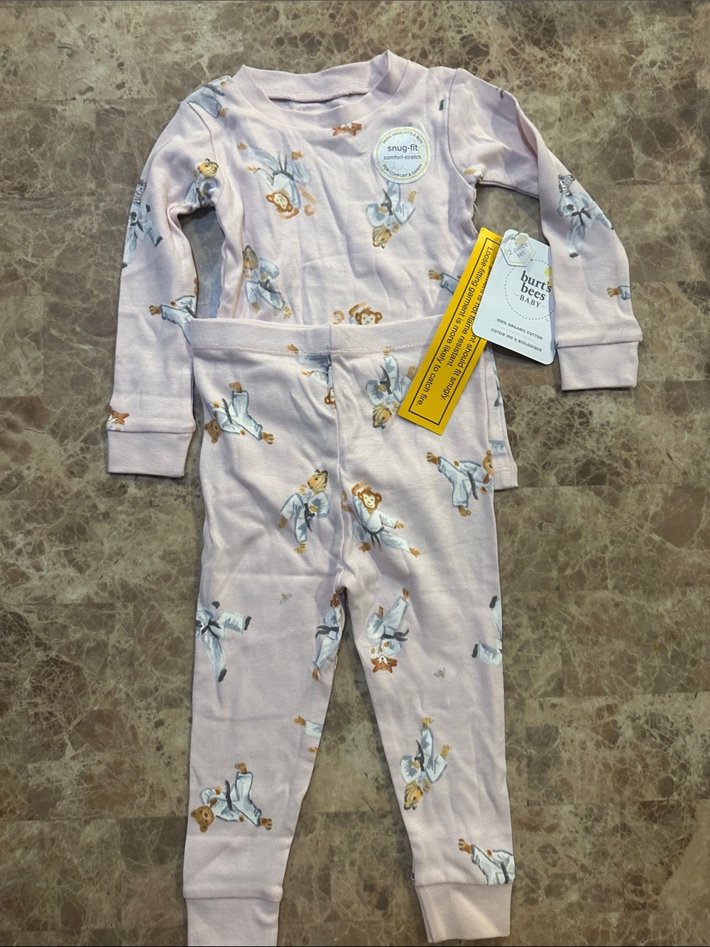 Burt's Bees Baby Light Pink Karate Animals Snug-Fit Organic Cotton Set